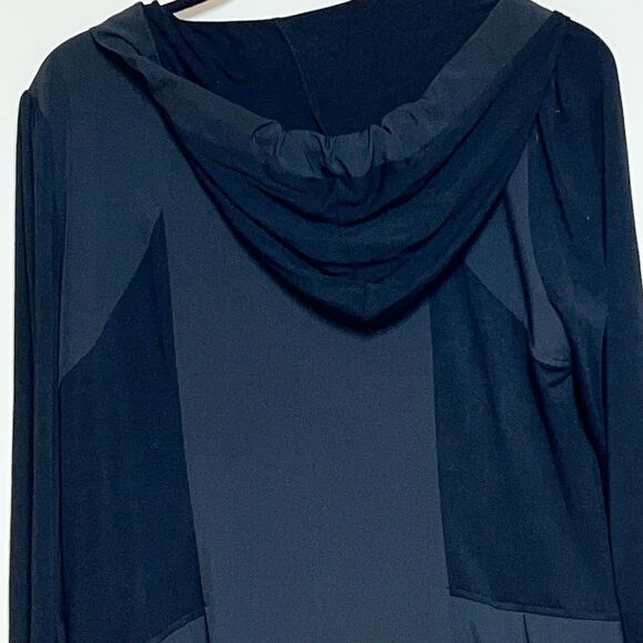 Red Coral Long Black Hooded Lightweight Zip Front Trench Coat Womens Sz S 12/14 - Picture 4 of 8